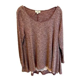 Umgee Cotton Blend Scoop Neck Long Sleeve Sweater Size Small Lace Bottom